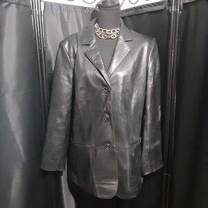 Preston & York Genuien Lamb Skin Leather Black Jacket Button Up Womem's L